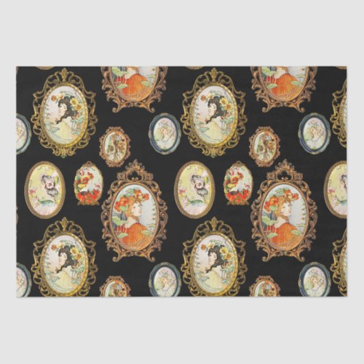 ヴィンテージエレガントアールヌーボーガールズフラワーフレーム 薄葉紙 (正面)