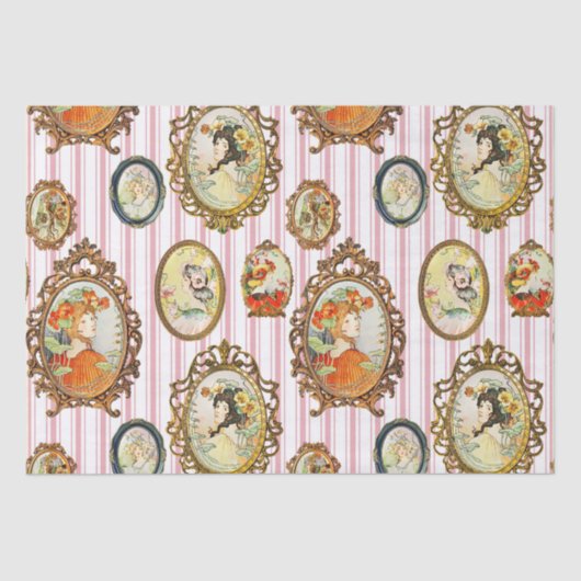 ヴィンテージエレガントアールヌーボーガールズフラワーフレーム 薄葉紙 (正面)