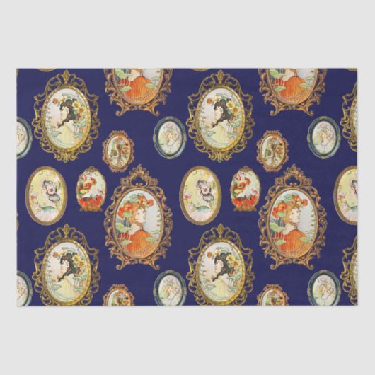 ヴィンテージエレガントアールヌーボーガールズフラワーフレーム 薄葉紙 (正面)