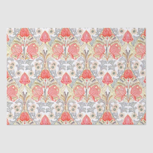ヴィンテージエレガントアールヌーボーサンゴ花模様 薄葉紙 (正面)