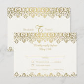 ヴィンテージエレガントアールヌーボーソフトホワイトと金ゴールド 出欠カード (正面/裏面)