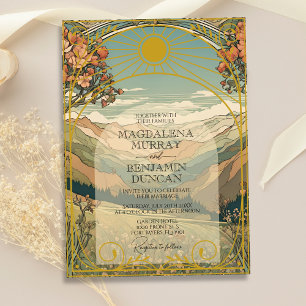 ヴィンテージエレガントアールヌーボーデコ自然結婚ズ 招待状