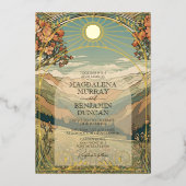 ヴィンテージエレガントアールヌーボーデコ自然結婚ズ 箔招待状 (正面)