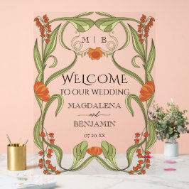 ヴィンテージエレガントアールヌーボーフローラフレームへようこそ アクリルサイン