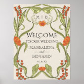 ヴィンテージエレガントアールヌーボーフローラフレームへようこそ ポスター (正面)