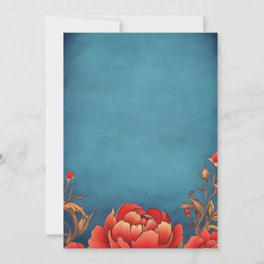 ヴィンテージエレガントアールヌーボーレッドピオニーミュシャ 招待状 (裏面)