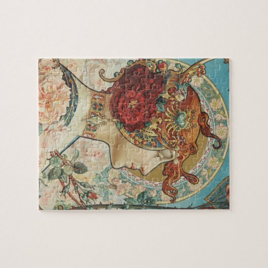 ヴィンテージエレガントアールヌーボーレディ&バラヒンクル ジグソーパズル (横)