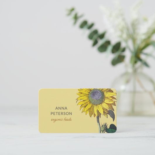 ヴィンテージエレガントイエローサンフラワーベージュグレー 名刺 (スタンド正面)