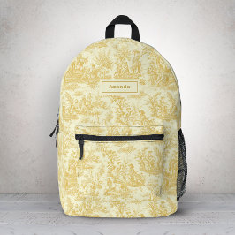 ヴィンテージエレガントイエロートイレデジュイ プリントバックパック