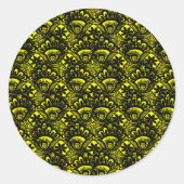 ヴィンテージエレガントイエローブラックダマスクレースパターン ラウンドシール (正面)