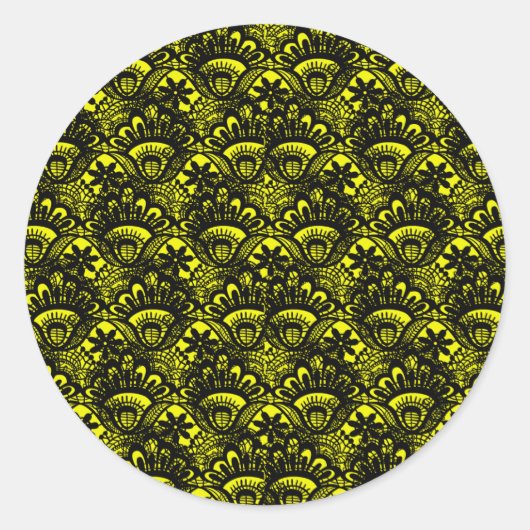 ヴィンテージエレガントイエローブラックダマスクレースパターン ラウンドシール