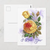ヴィンテージエレガントイエローローズフローラ ポストカード (正面/裏面)