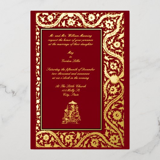 ヴィンテージエレガントインディアンムガル1608結婚s 箔招待状 (正面)