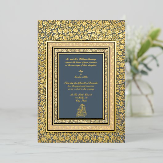 ヴィンテージエレガントインディアンムガ結婚ル 箔招待状 (立ち正面)