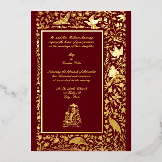 ヴィンテージエレガントインディアン縁どバリ1608結婚s 箔招待状 (正面)