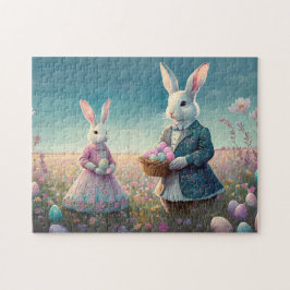 ヴィンテージエレガントイースターバニーがイースターエッグを選ぶ ジグソーパズル