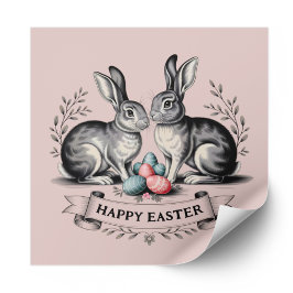 ヴィンテージエレガントイースターバニーペアと卵 ラウンドシール