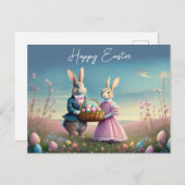 ヴィンテージエレガントイースターバニー少年と女の子 ポストカード (正面/裏面)