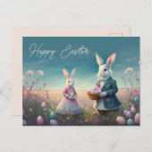 ヴィンテージエレガントイースターバニー少年と女の子 ポストカード (正面/裏面)
