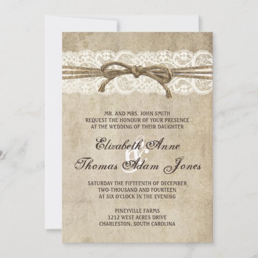 ヴィンテージエレガントゥイネオンレース結婚式招待状 招待状 (正面)