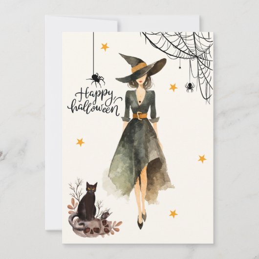 ヴィンテージエレガントウィッチキャットスパイダースゴシックハロウィーン カード (正面)