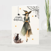 ヴィンテージエレガントウィッチキャットフォトゴシックハロウィーン カード (正面)