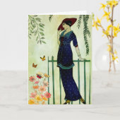 ヴィンテージエレガントウィメンフラワーズ誕生日 カード (黄色い花)