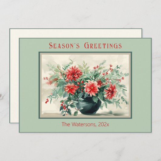 ヴィンテージエレガントウィンターフローラホリデーカード シーズンカード (正面/裏面)