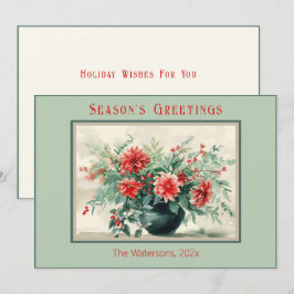 ヴィンテージエレガントウィンターフローラホリデーカード シーズンカード