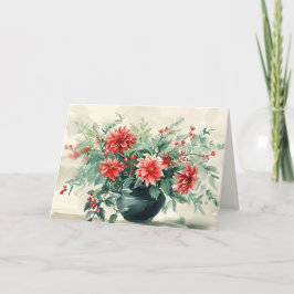 ヴィンテージエレガントウィンターフローラ折り畳みホリデーカード シーズンカード