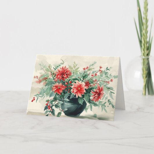 ヴィンテージエレガントウィンターフローラ折り畳みホリデーカード シーズンカード (正面)