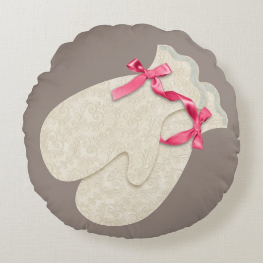 ヴィンテージエレガントウインターミッテンリボンレース可愛い ラウンドクッション (正面)