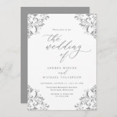 ヴィンテージエレガントウェディンググレーシルバー 招待状 (正面/裏面)