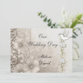 ヴィンテージエレガントウェディングセピアホワイト鳩 招待状 (スタンド正面)