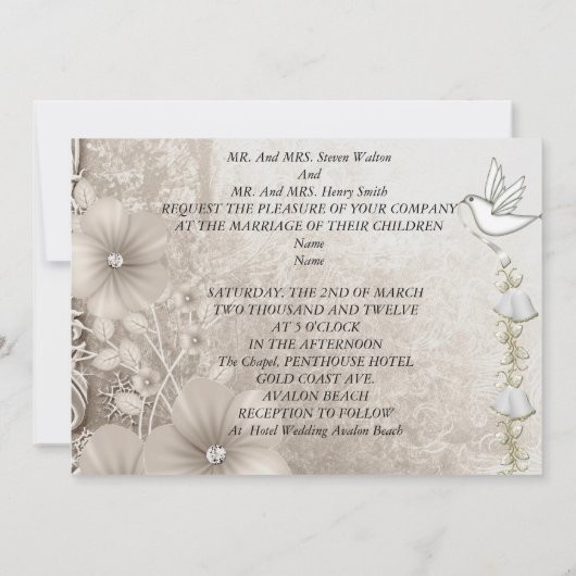 ヴィンテージエレガントウェディングセピアホワイト鳩 招待状 (裏面)