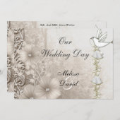 ヴィンテージエレガントウェディングセピアホワイト鳩 招待状 (正面/裏面)