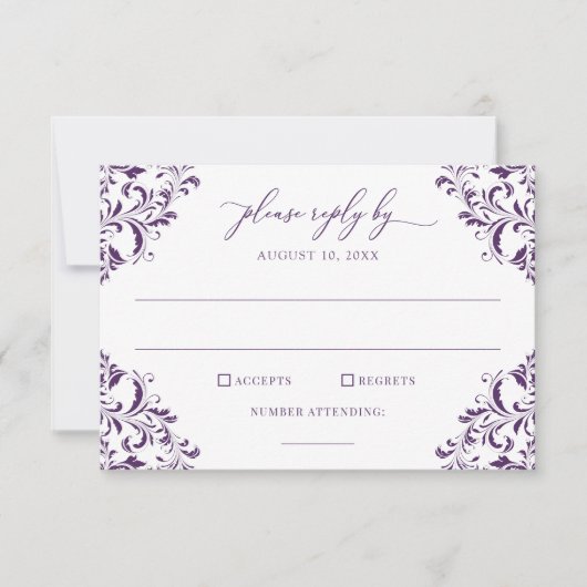 ヴィンテージエレガントウェディングプラムパープル 出欠カード (正面)