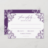 ヴィンテージエレガントウェディングプラムパープル 出欠カード (正面/裏面)