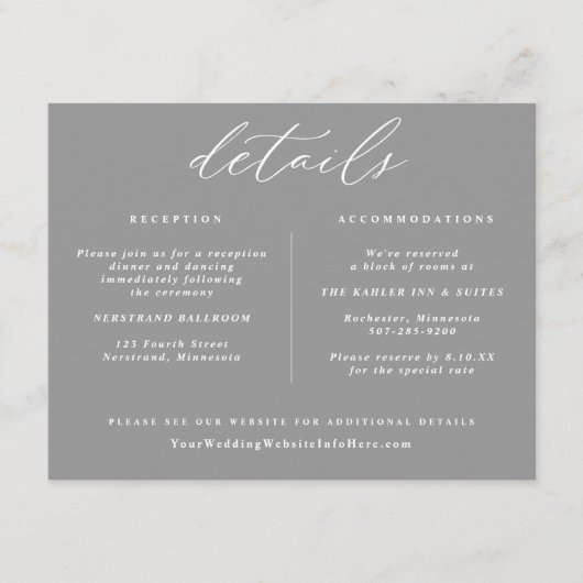 ヴィンテージエレガントウェディング詳細カードグレー エンクロージャーカード (正面)