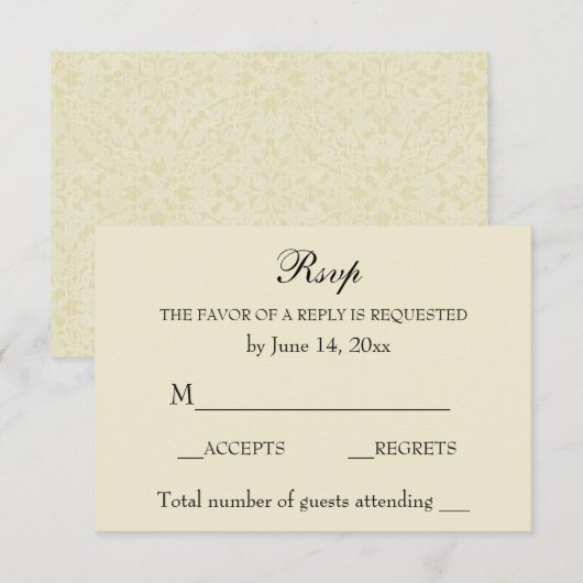 ヴィンテージエレガントウェディングRSVPベージュ色レース 出欠カード (正面/裏面)