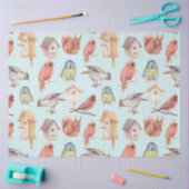 ヴィンテージエレガントウォーター色（鳥）ショウジョウコウカンチョウバードハウス 薄葉紙 (クラフト)