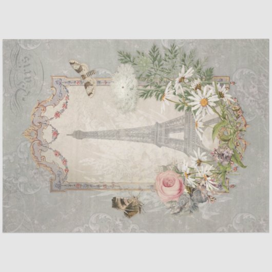 ヴィンテージエレガントエッフェルタワーパリフラワーガーデン 薄葉紙 (正面)