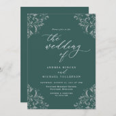 ヴィンテージエレガントエメラルドグリーン結婚ズ 招待状 (正面/裏面)