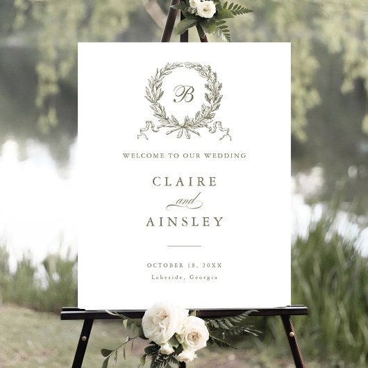 ヴィンテージエレガントオリーブオークリースウェルカムサイン ポスター