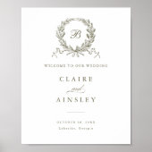 ヴィンテージエレガントオリーブオークリースウェルカムサイン ポスター (正面)