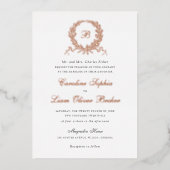 ヴィンテージエレガントオリーブオークリースモノグラム結婚ズ 箔招待状 (正面)