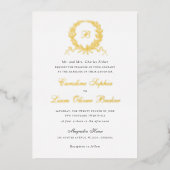 ヴィンテージエレガントオリーブオークリースモノグラム結婚ズ 箔招待状 (正面)