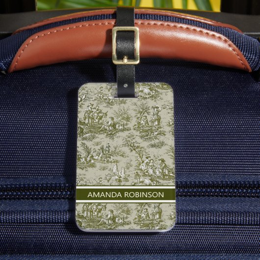 ヴィンテージエレガントオリーブグリーントイレデジュイ ラゲッジタグ (正面インサイチュ2)