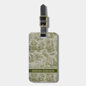 ヴィンテージエレガントオリーブグリーントイレデジュイ ラゲッジタグ (正面縦)