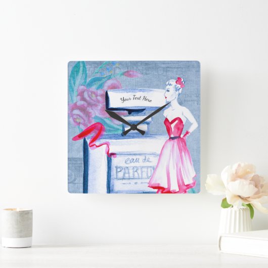 ヴィンテージエレガントオードパルフムレディースブードワール スクエア壁時計 (ホーム)